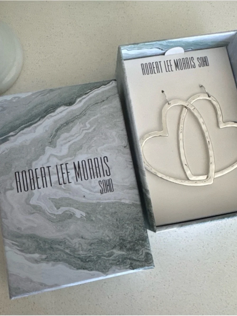 Robert Lee Morris Silver Hammered Heart Hoop Earrings